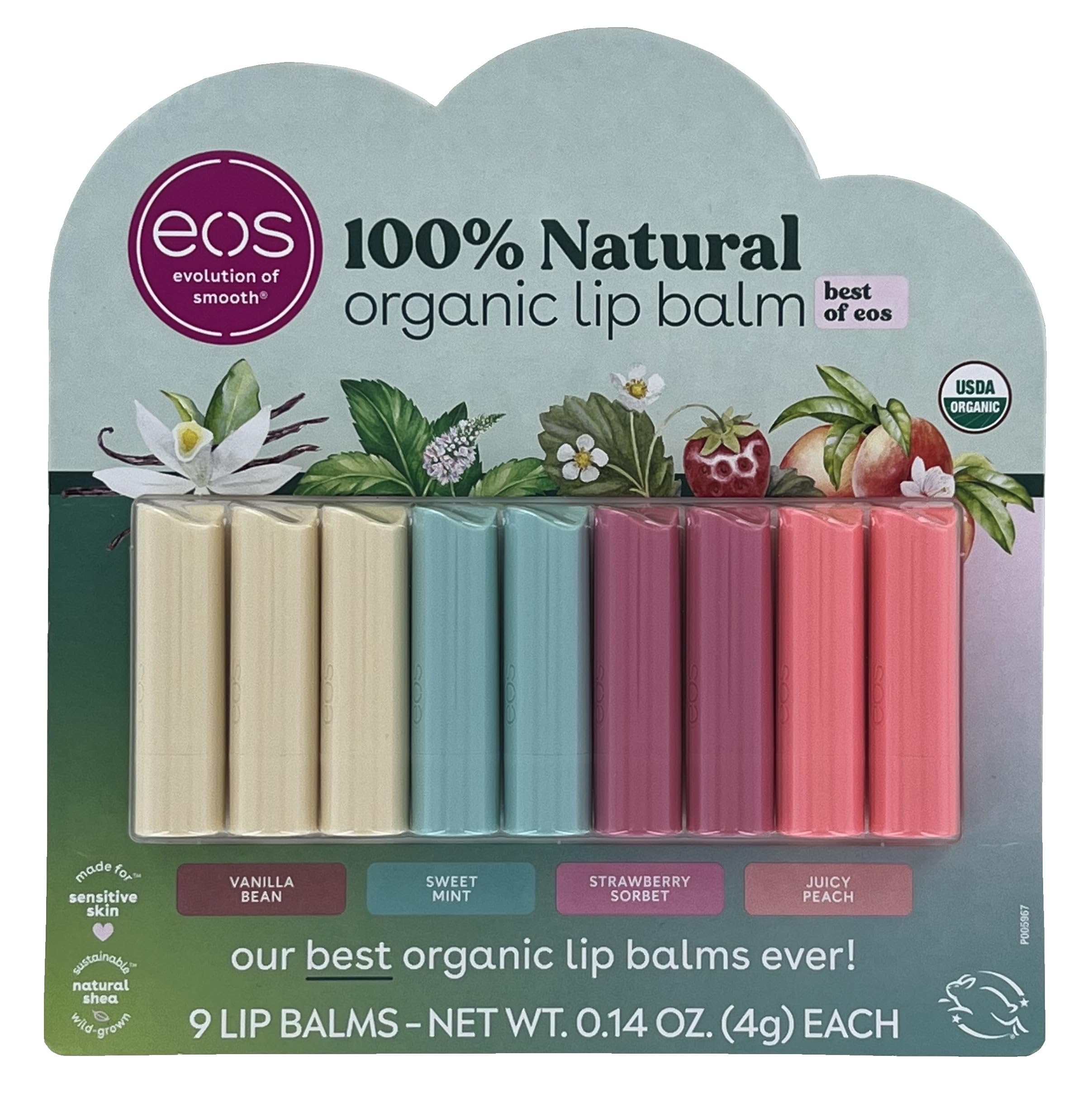 eos Best of eos Lip Balm Vanilla Bean Pack provides daily moisture for sensitive lips.