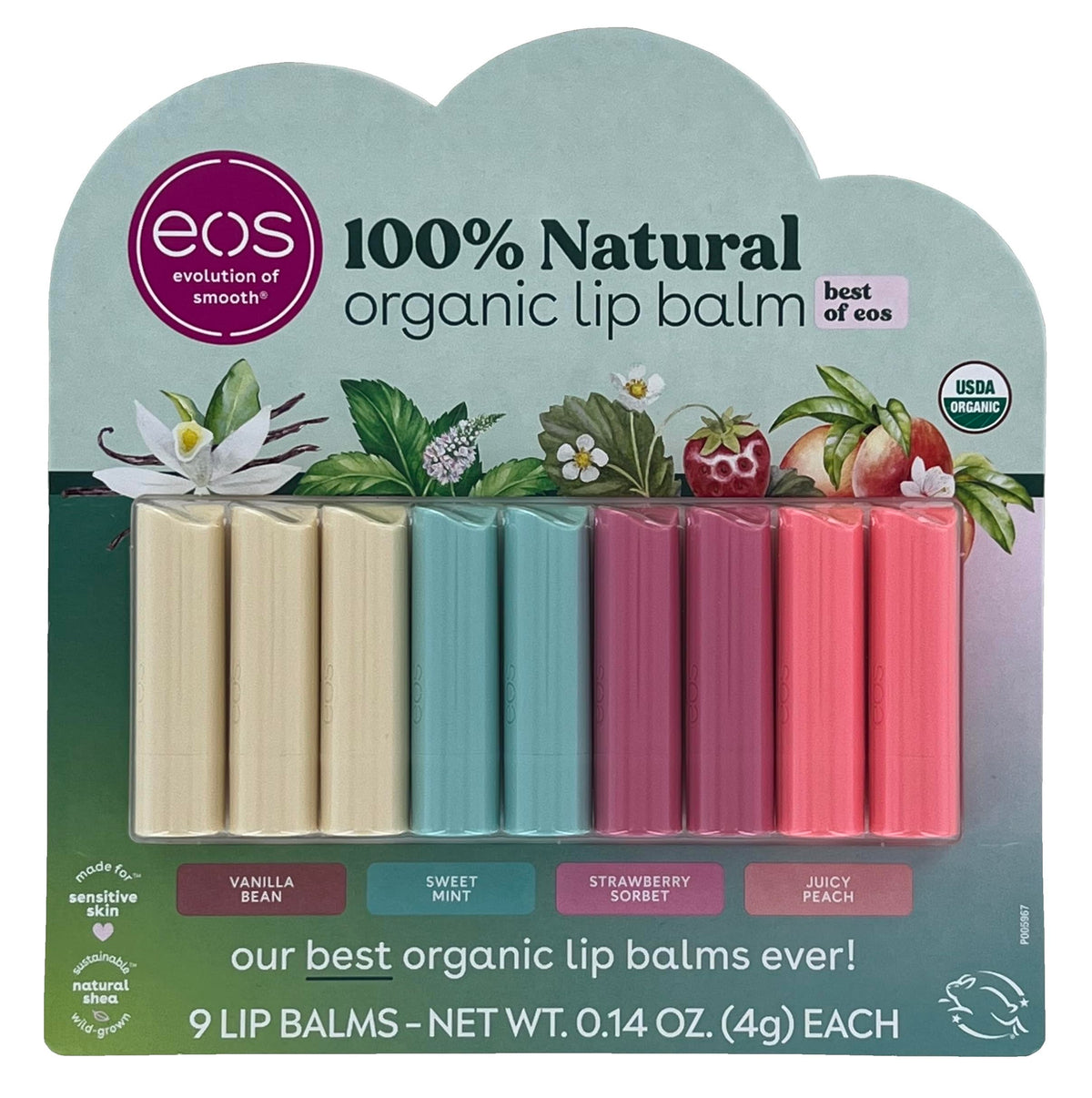eos Best of eos Lip Balm Vanilla Bean Pack provides daily moisture for sensitive lips.