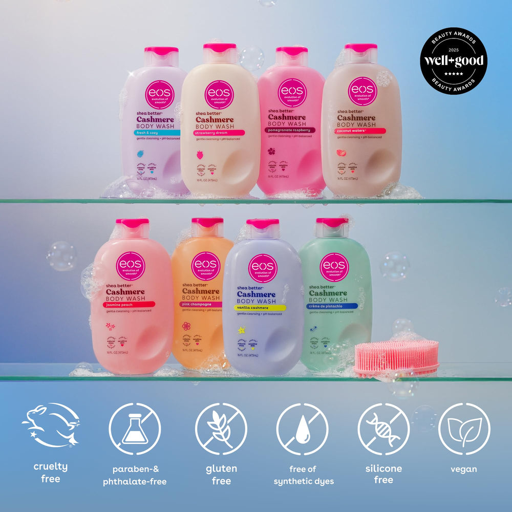 eos Fresh & Cozy label close-up emphasizing pH-balanced gentle formula