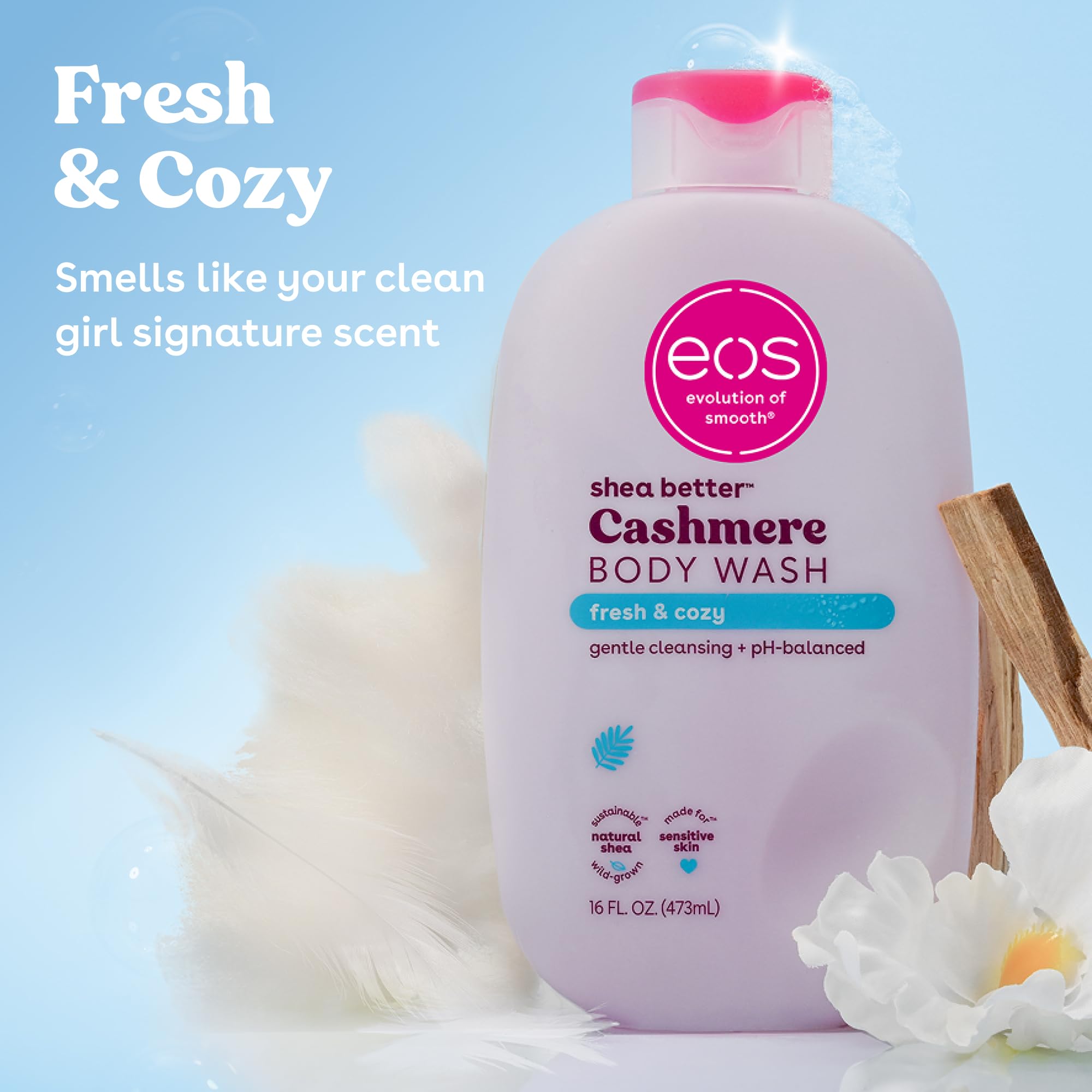 eos Fresh & Cozy pump close-up highlighting easy dispensing benefit