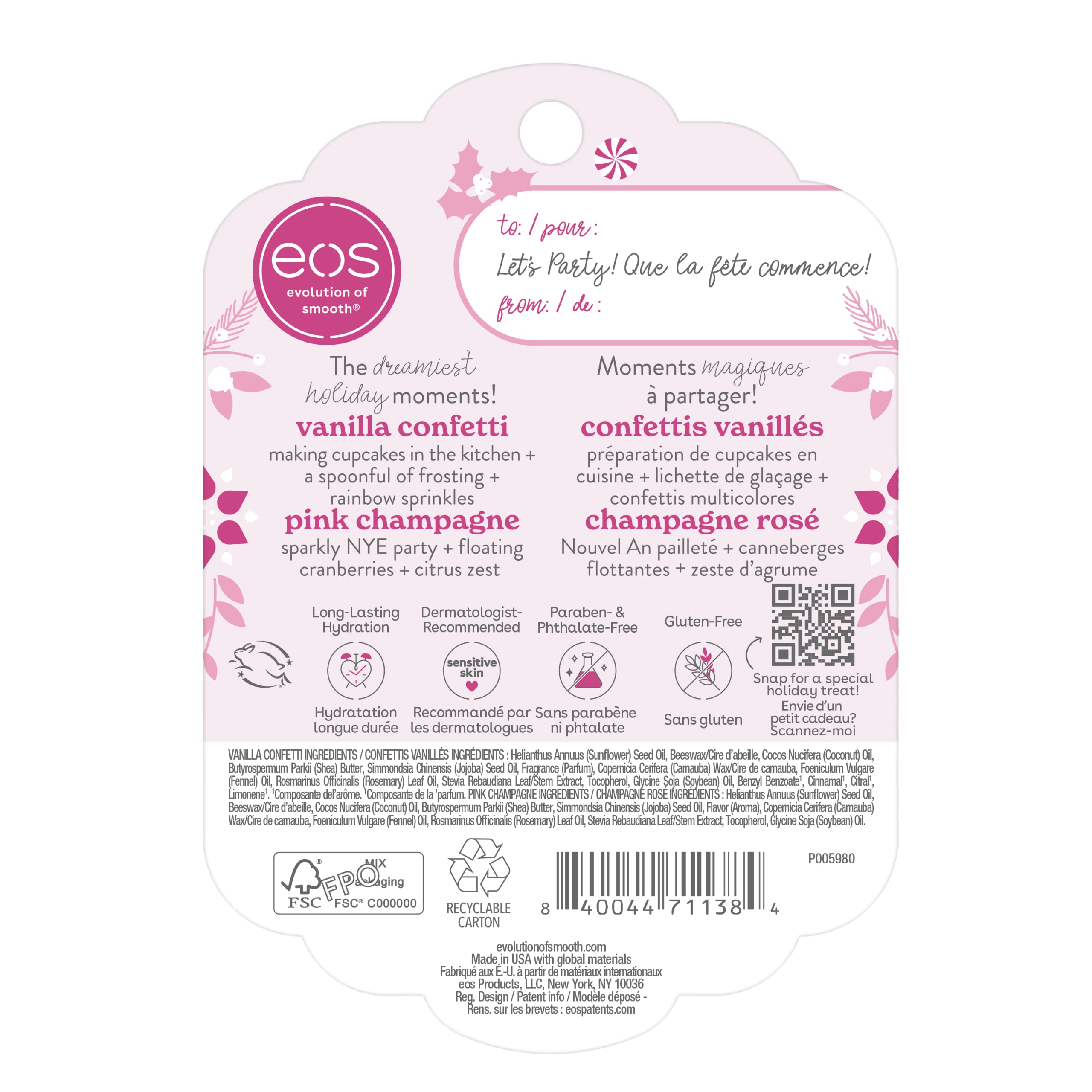 EOS gift-ready holiday packaging shown for stocking stuffers