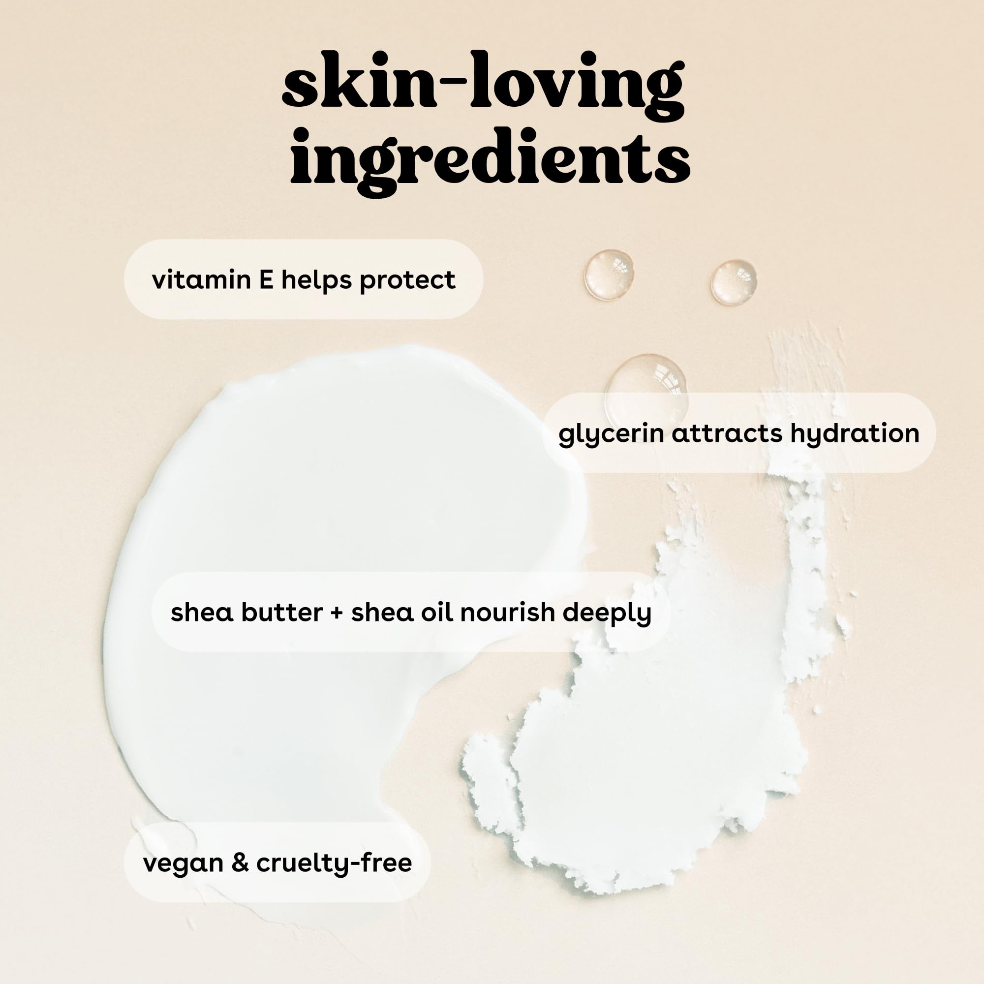 eos applying lotion on leg showing skin-softening and non-greasy finish benefit