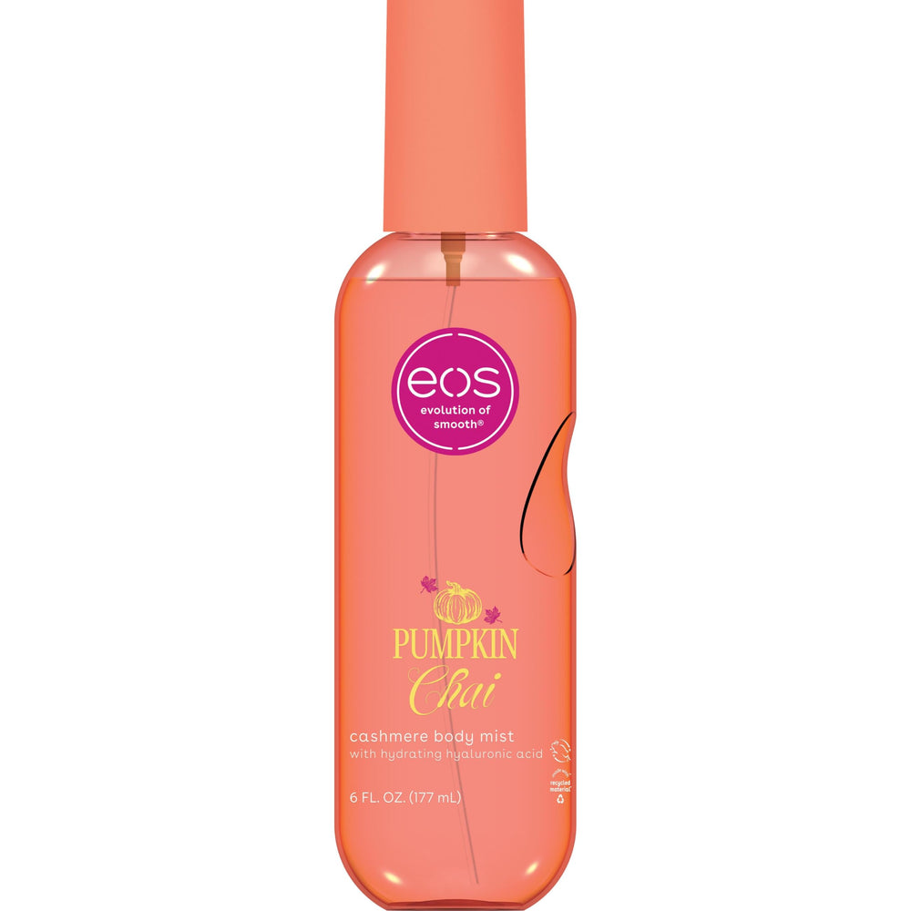 eos front bottle showing label and cozy pumpkin chai scent benefit