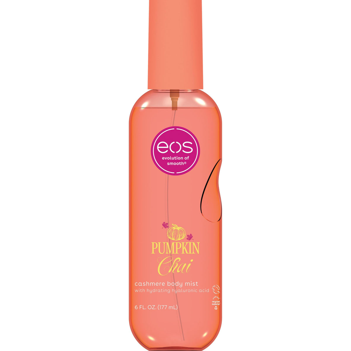 eos front bottle showing label and cozy pumpkin chai scent benefit