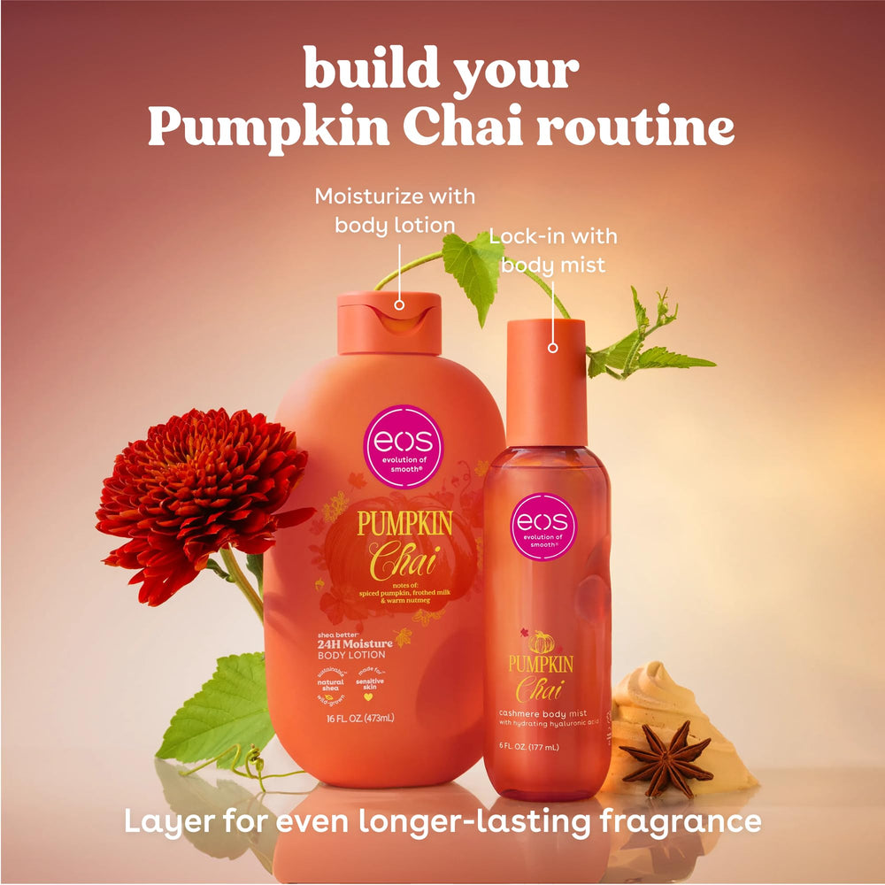 eos bottle styled in fall setting conveying cozy seasonal mood benefit