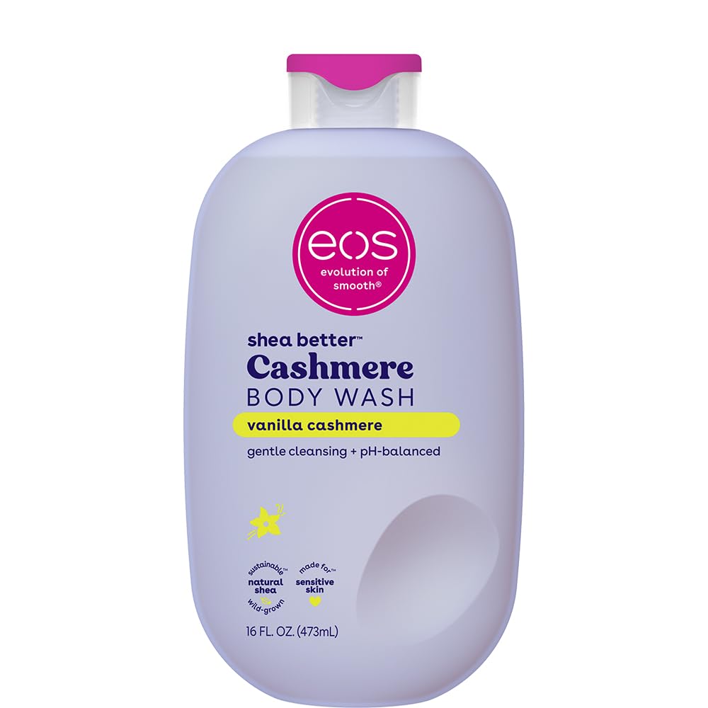 eos Shea Better Vanilla Cashmere bottle pour highlights moisturizing for daily cleansing