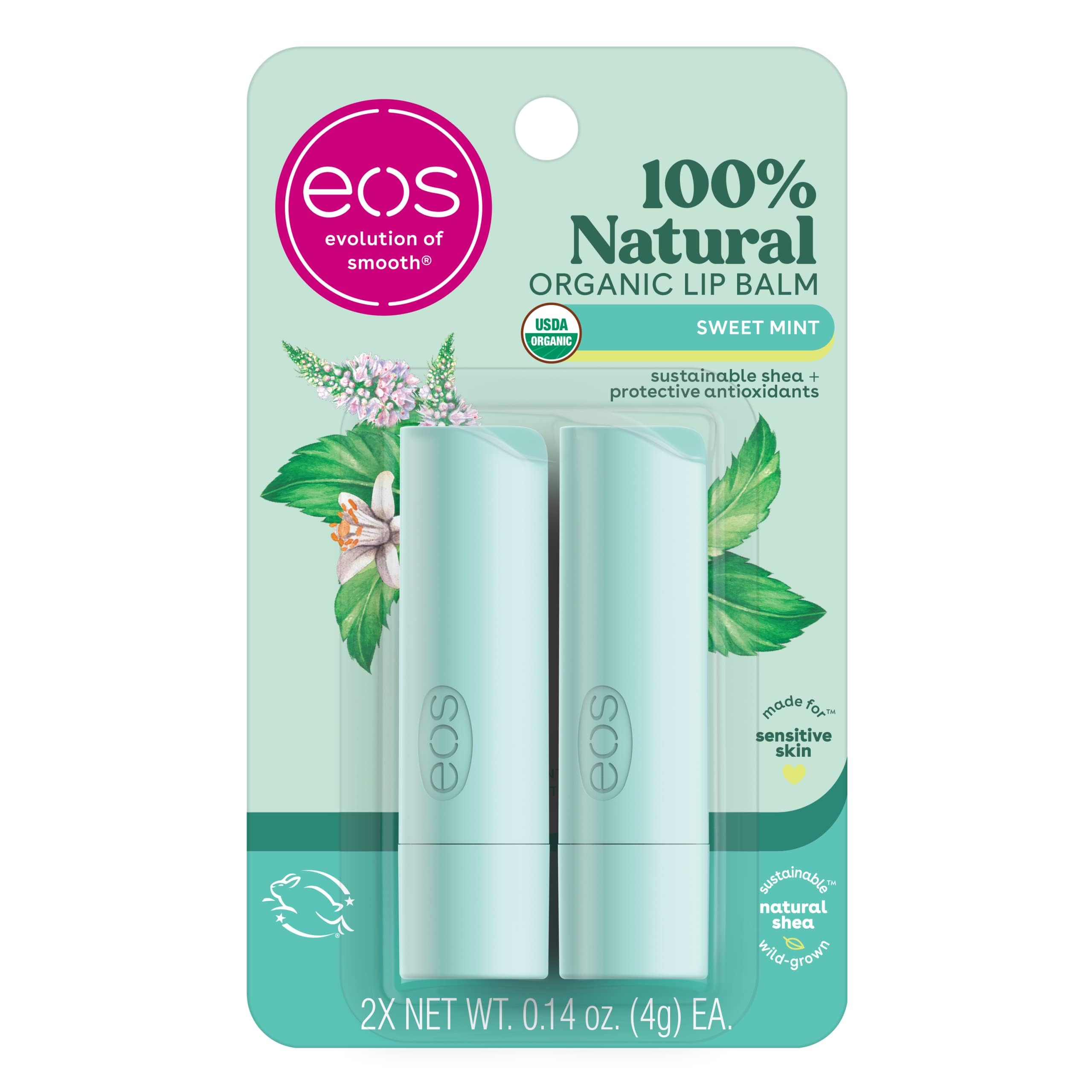 EOS Sweet Mint lip balm stick pack provides all-day moisture