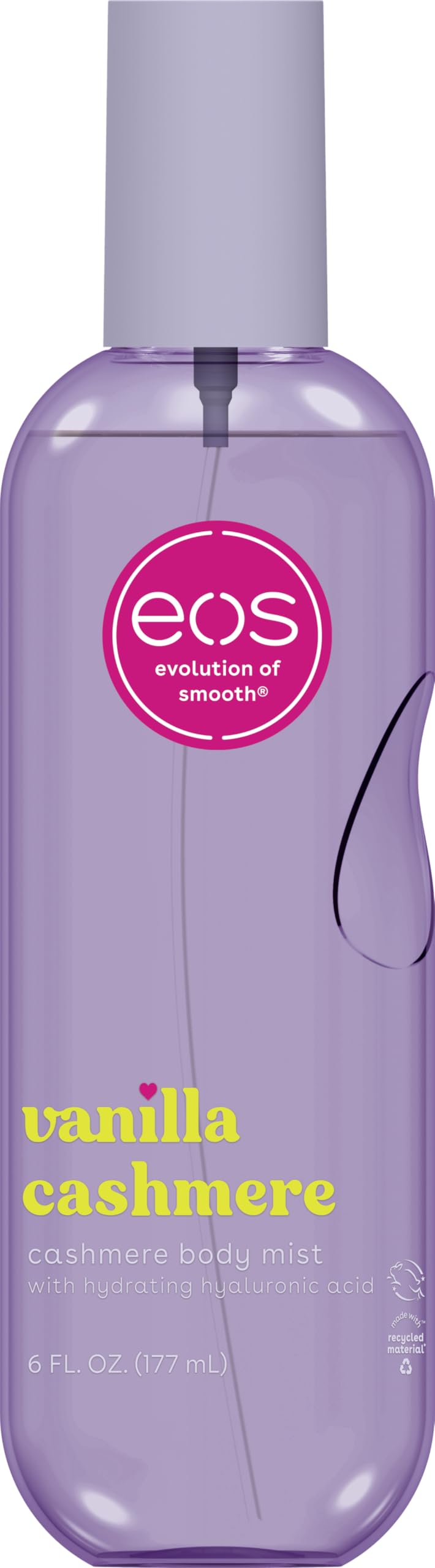 eos front packaging showing bottle and logo, highlights compact travel-ready size