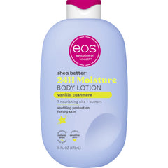 eos front packaging showing bottle and scent benefit of long-lasting moisture
