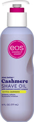 eos bottle front view showing Vanilla Cashmere shave oil and smooth finish