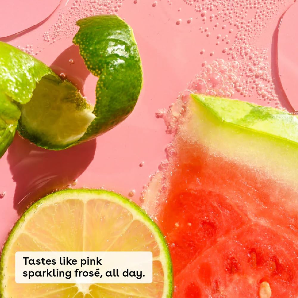 eos Watermelon Frosé lip balm application close-up shows on-the-go soothing for sensitive lips.