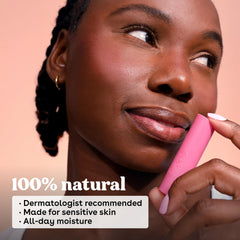 eos Watermelon Frosé lip balm packaging display highlights sustainable ingredients and natural flavor.