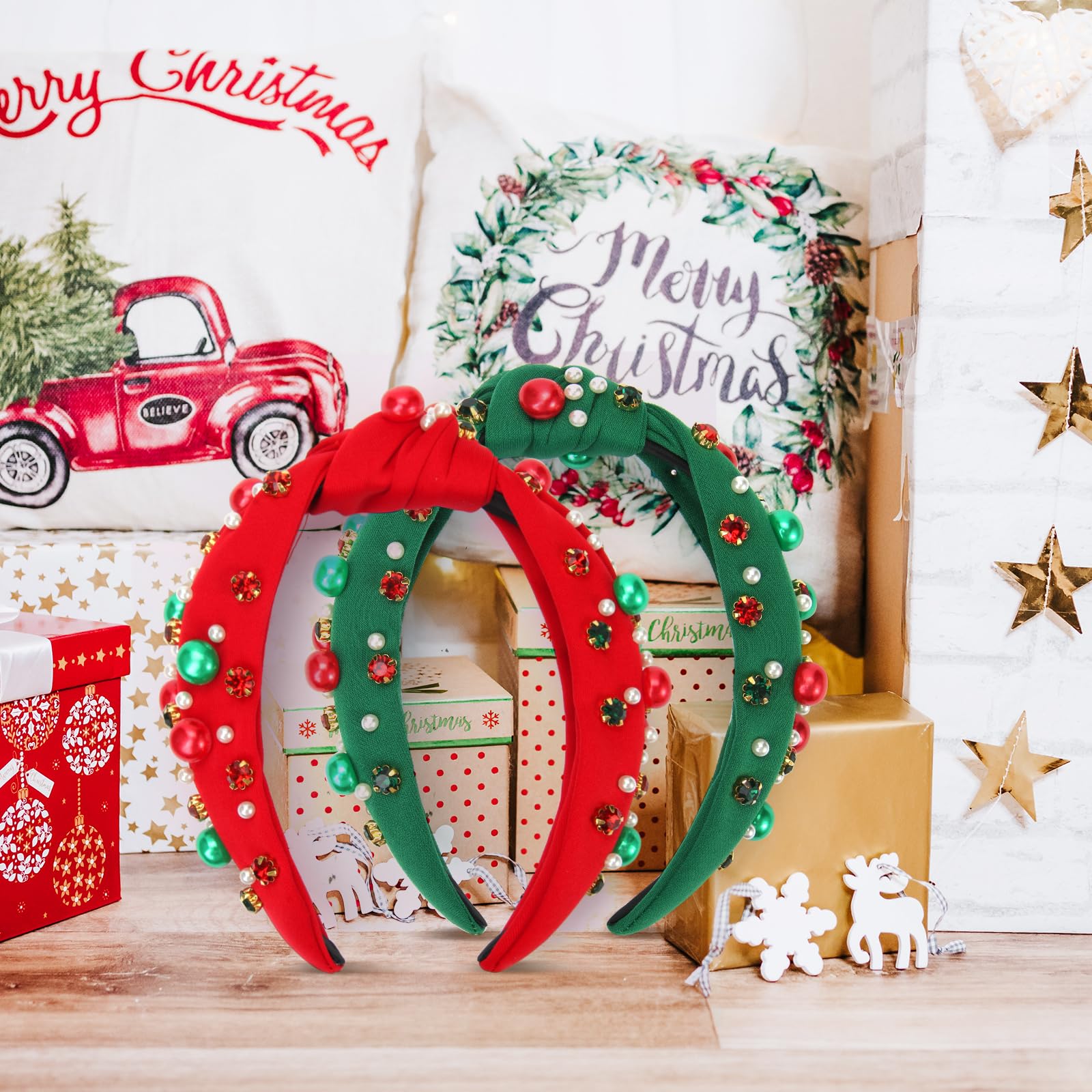 Eostankr headband worn by model showcasing festive holiday styling and comfortable all-day wear