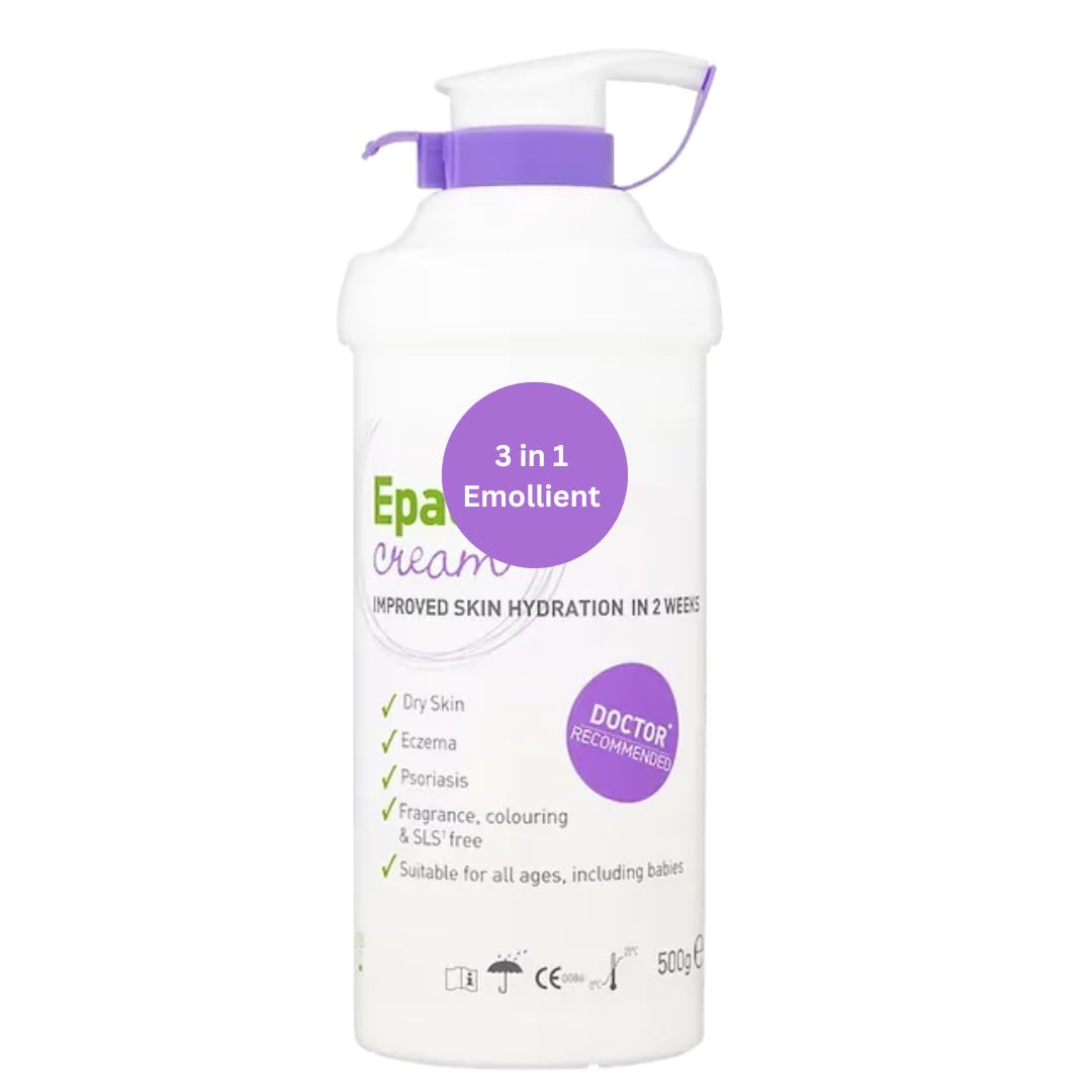 EPA-Derm Cream 500g pump bottle delivers daily hydration for simple skincare routine.