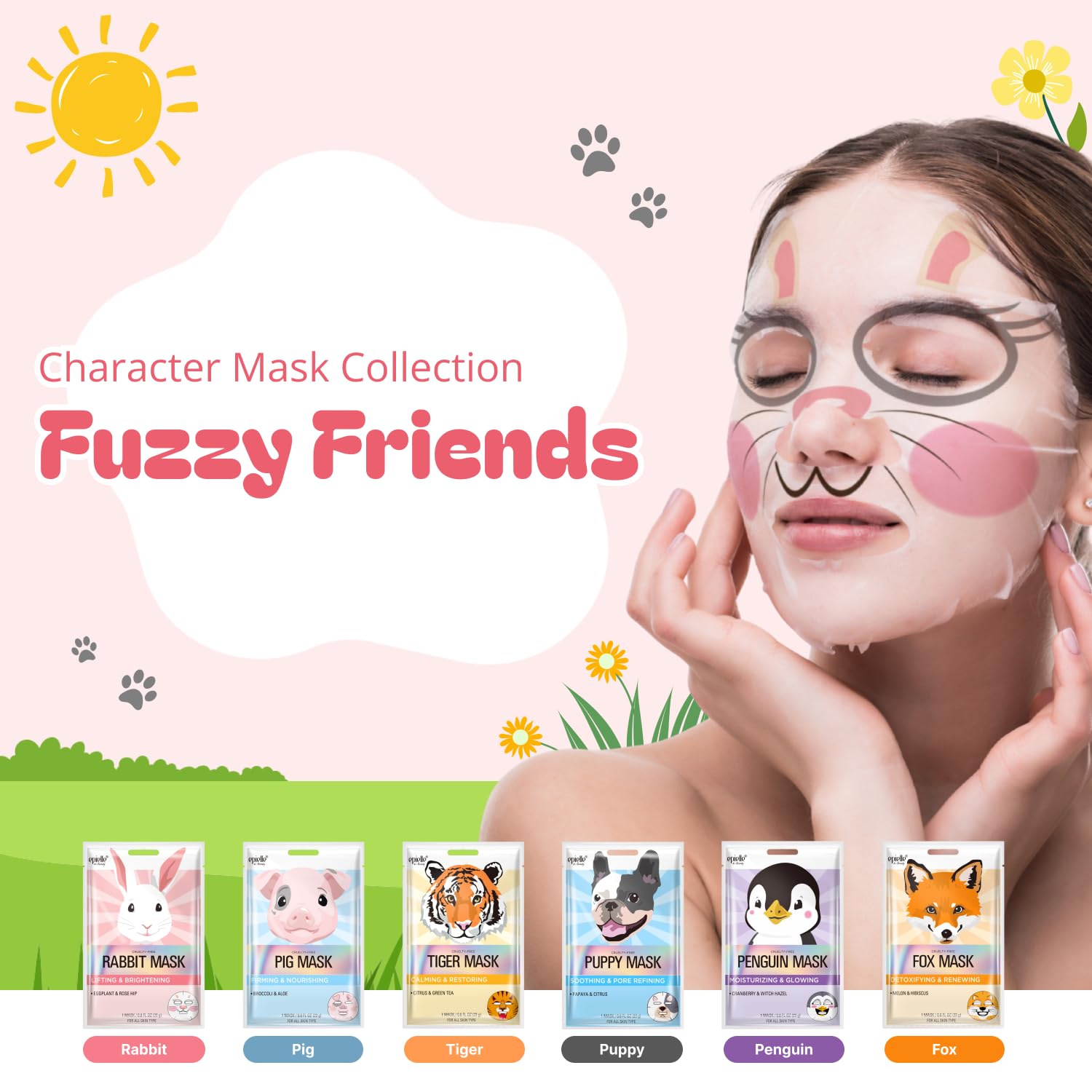 Epielle Character Face Mask Fox helps detox and renew for a refreshed complexion.