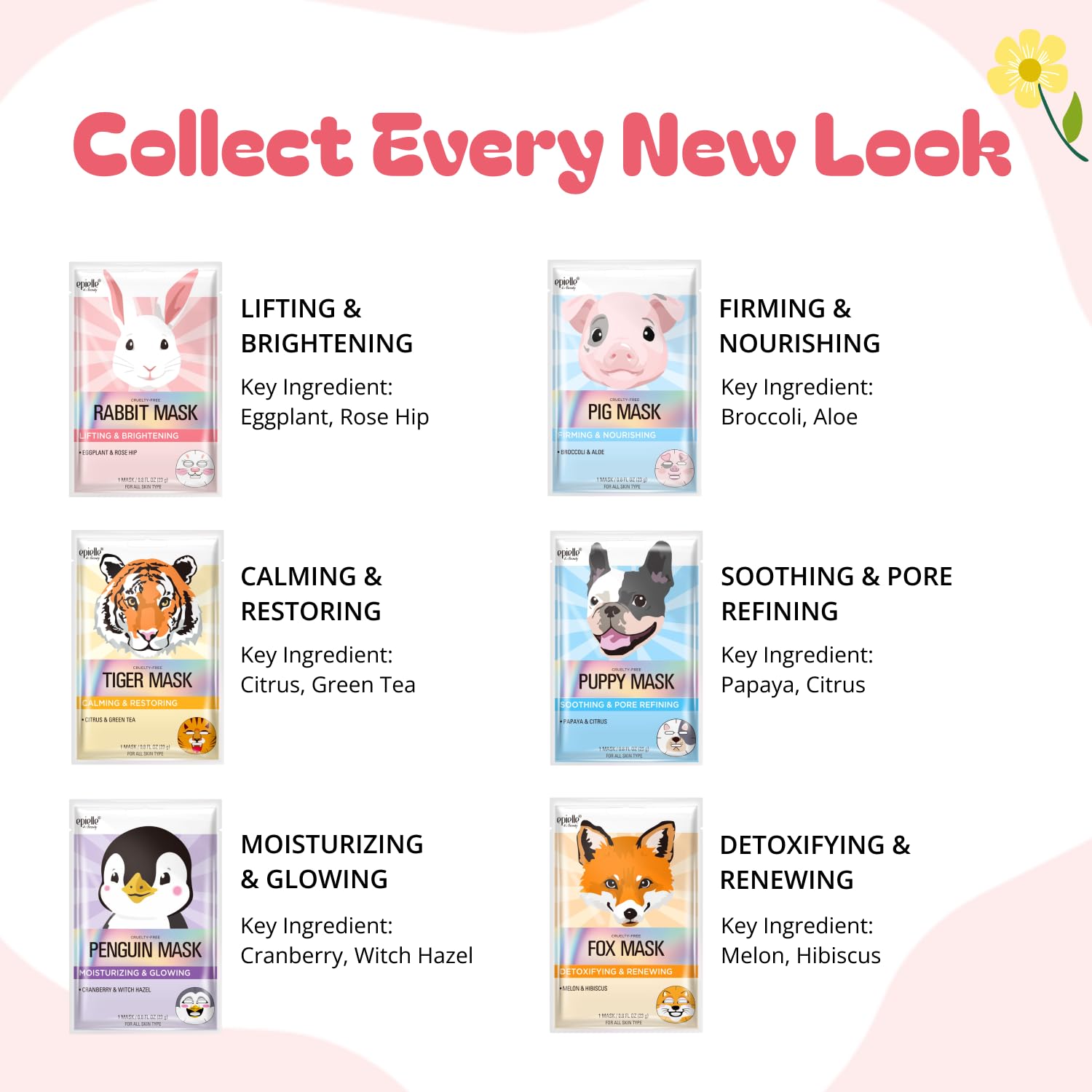 Epielle Character Face Mask Pig nourishes and firms for healthy-looking glow.