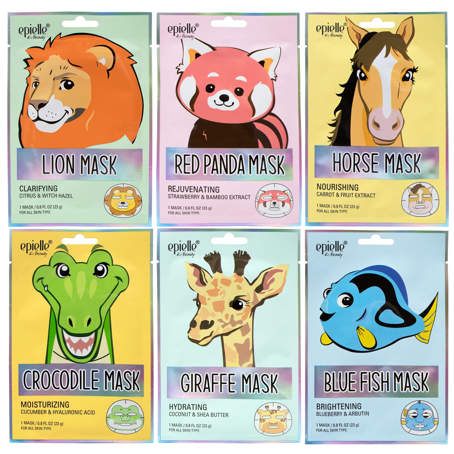 Epielle Character Face Mask Wild Kingdom pack—colorful characters for a relaxing spa night and hydration.