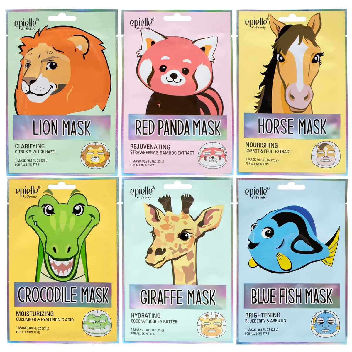 Epielle Character Face Mask Wild Kingdom pack—colorful characters for a relaxing spa night and hydration.