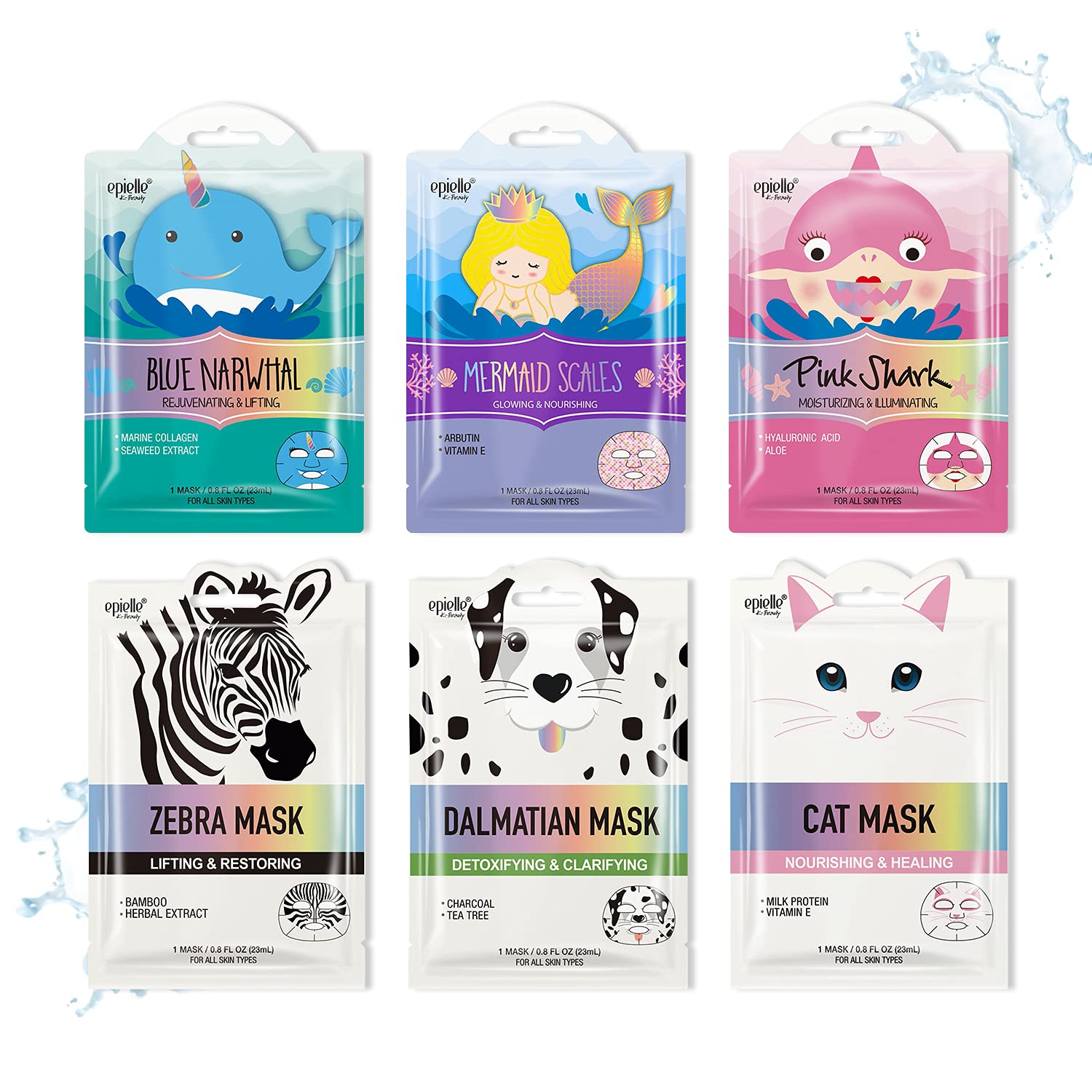 Epielle character wave blue narwhal mask hydrates and lifts skin
