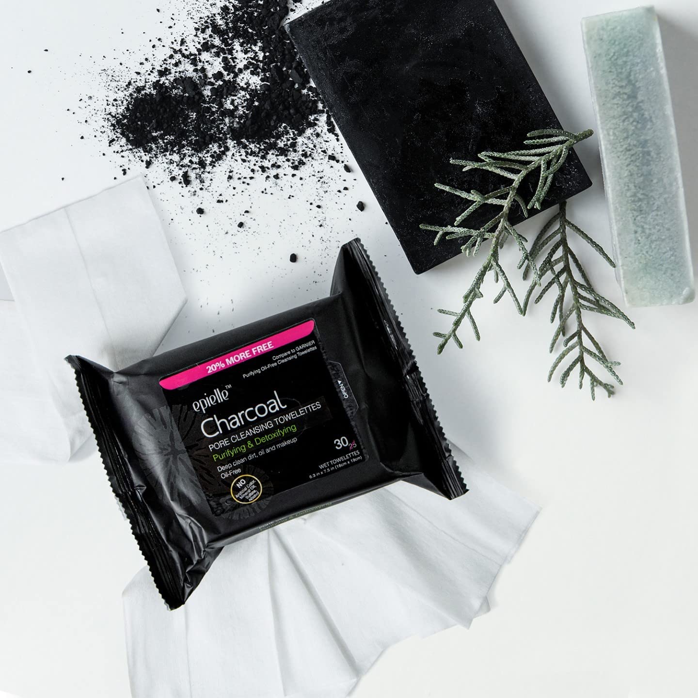 Epielle Charcoal Makeup Remover Wipes 30 sheets per pack for value and routine.