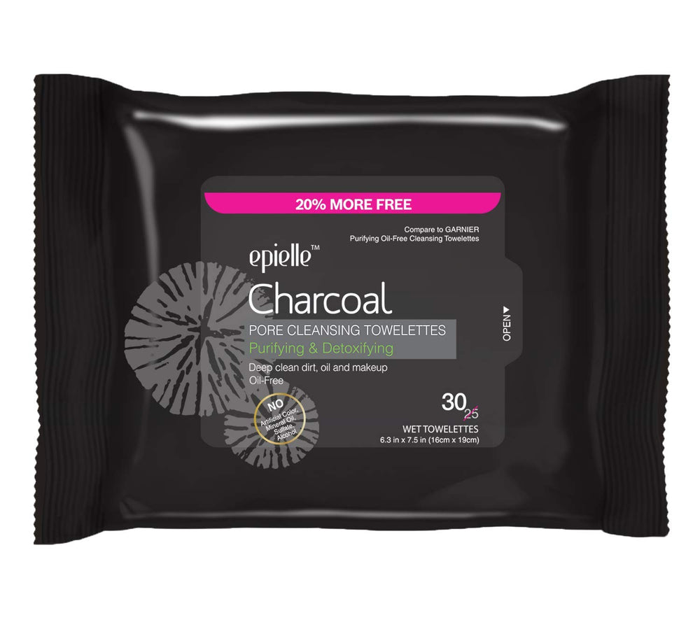 Epielle Charcoal Makeup Remover Wipes texture close-up for gentle cleansing.