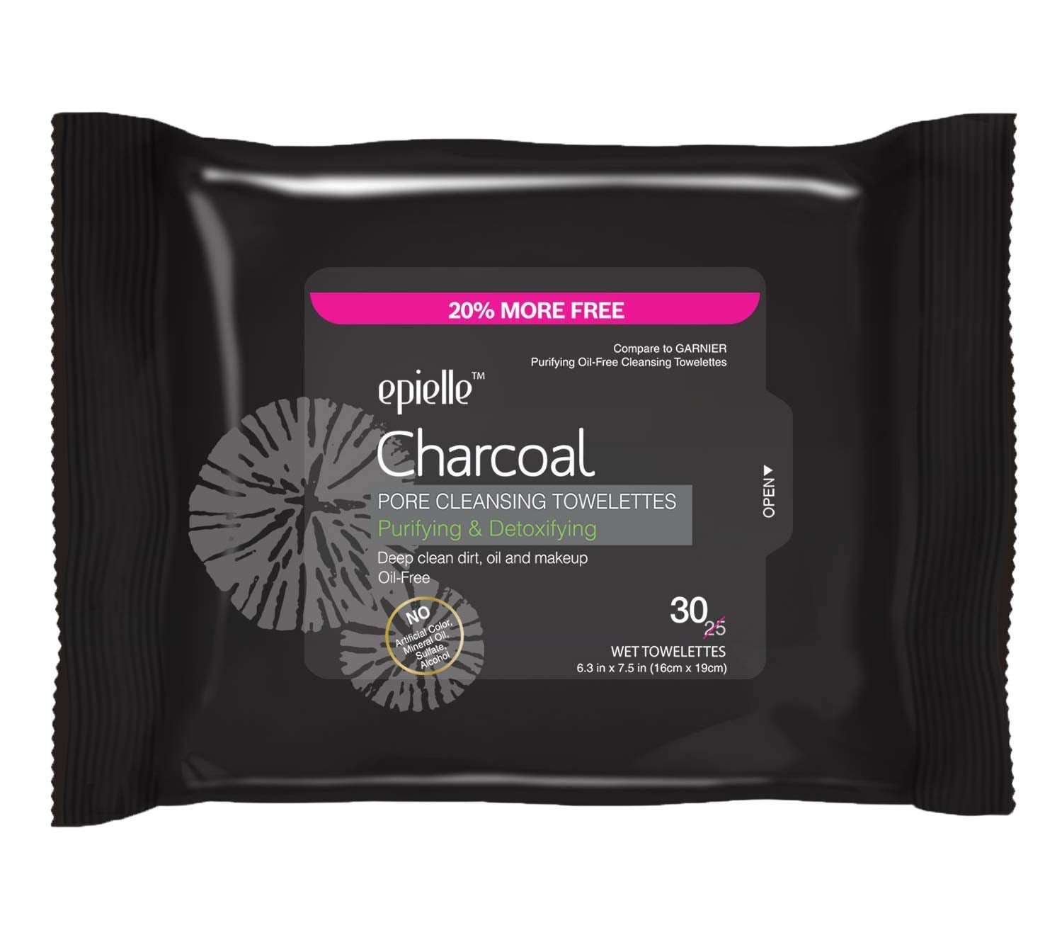Epielle Charcoal Makeup Remover Wipes texture closeup highlights soft wipe for sensitive skin