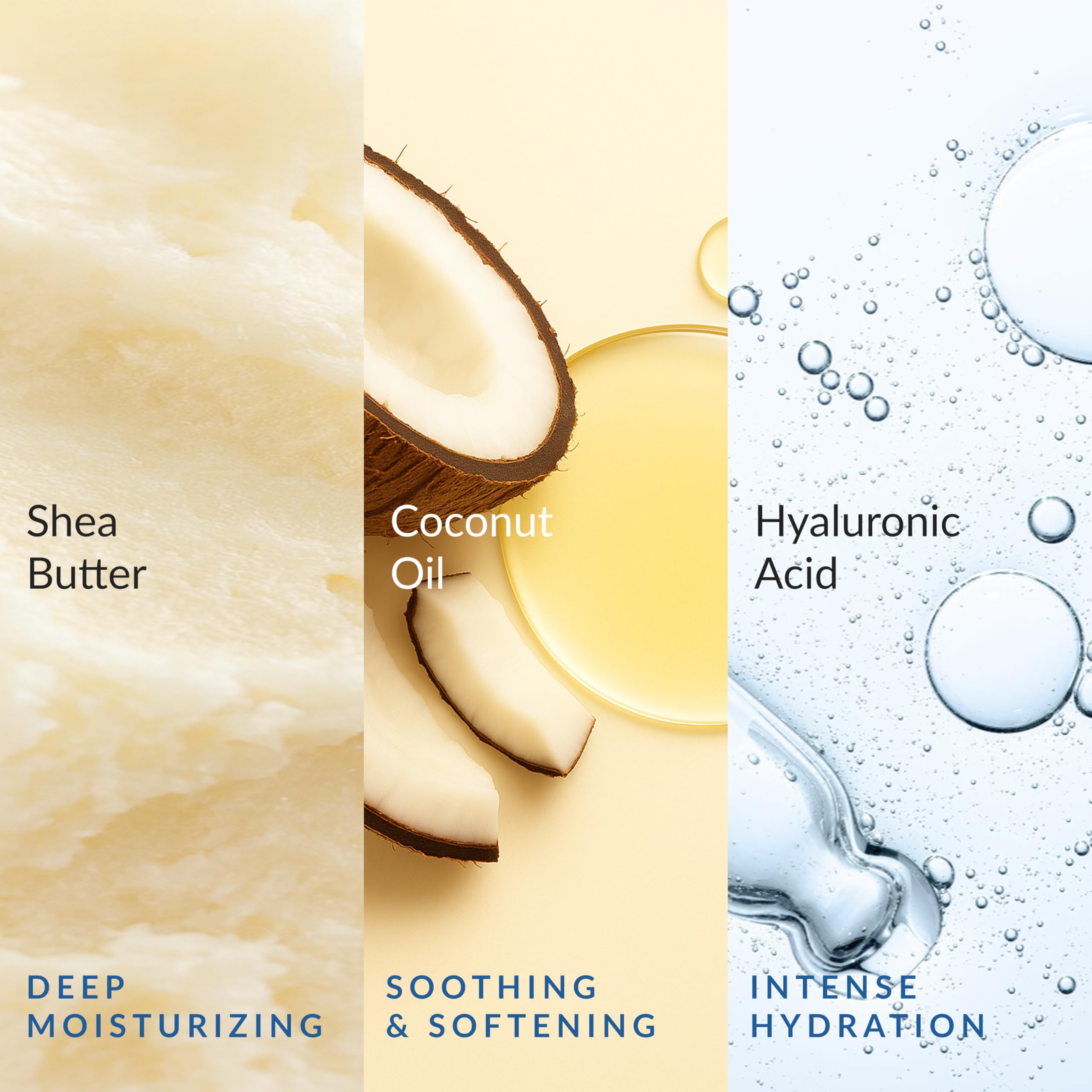 Epielle coconut oil, milk extract, hyaluronic acid ingredients highlighted for hydration.