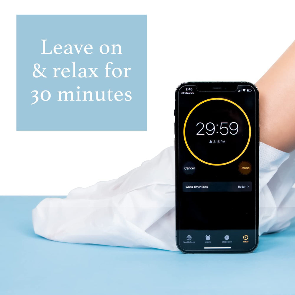 Epielle foot masks socks closeup emphasizes deep moisturizing for recharged feet.