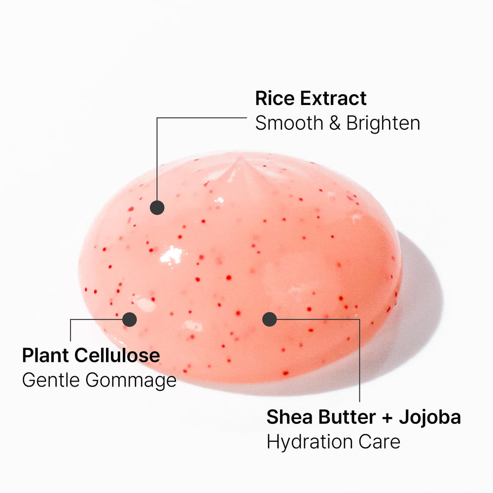 Epielle Gommage beads close-up showing gentle bio-cellulose exfoliation.