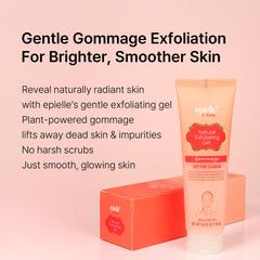 Epielle Gommage Peeling Gel bottle highlights hydration ingredients for healthy glow.