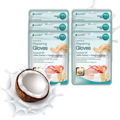 Epielle hand mask packaging with six-pair set for at-home spa sessions.