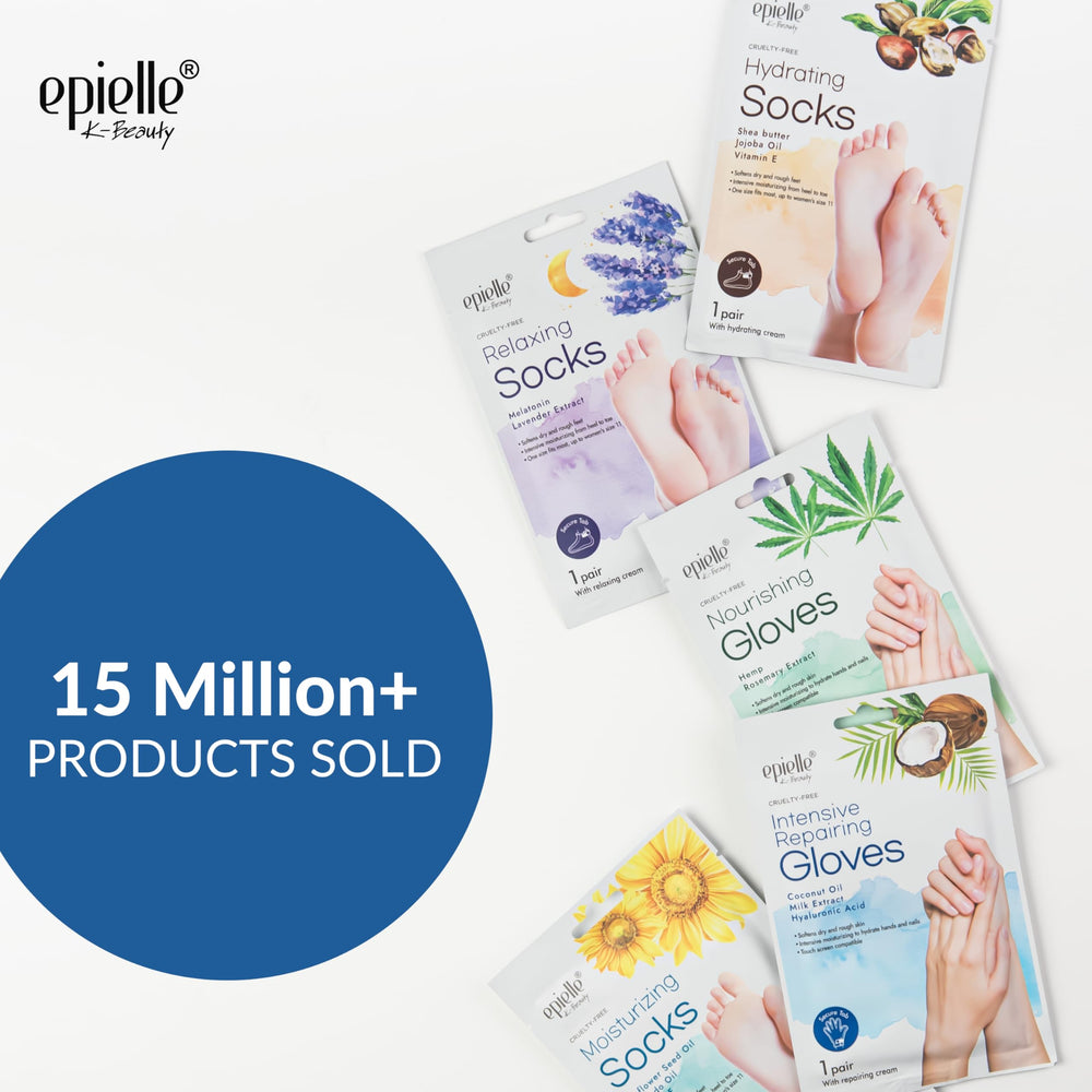 Epielle hand mask slip-on gloves demonstrating spa-like at-home treatment.