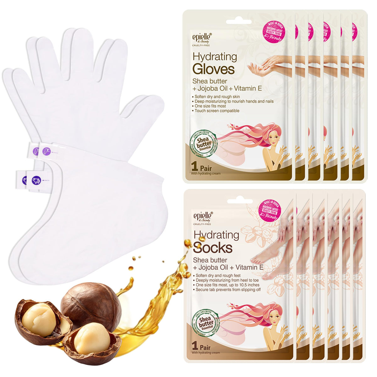 Epielle hydrating foot socks 6-pack delivering moisture boost for dry feet