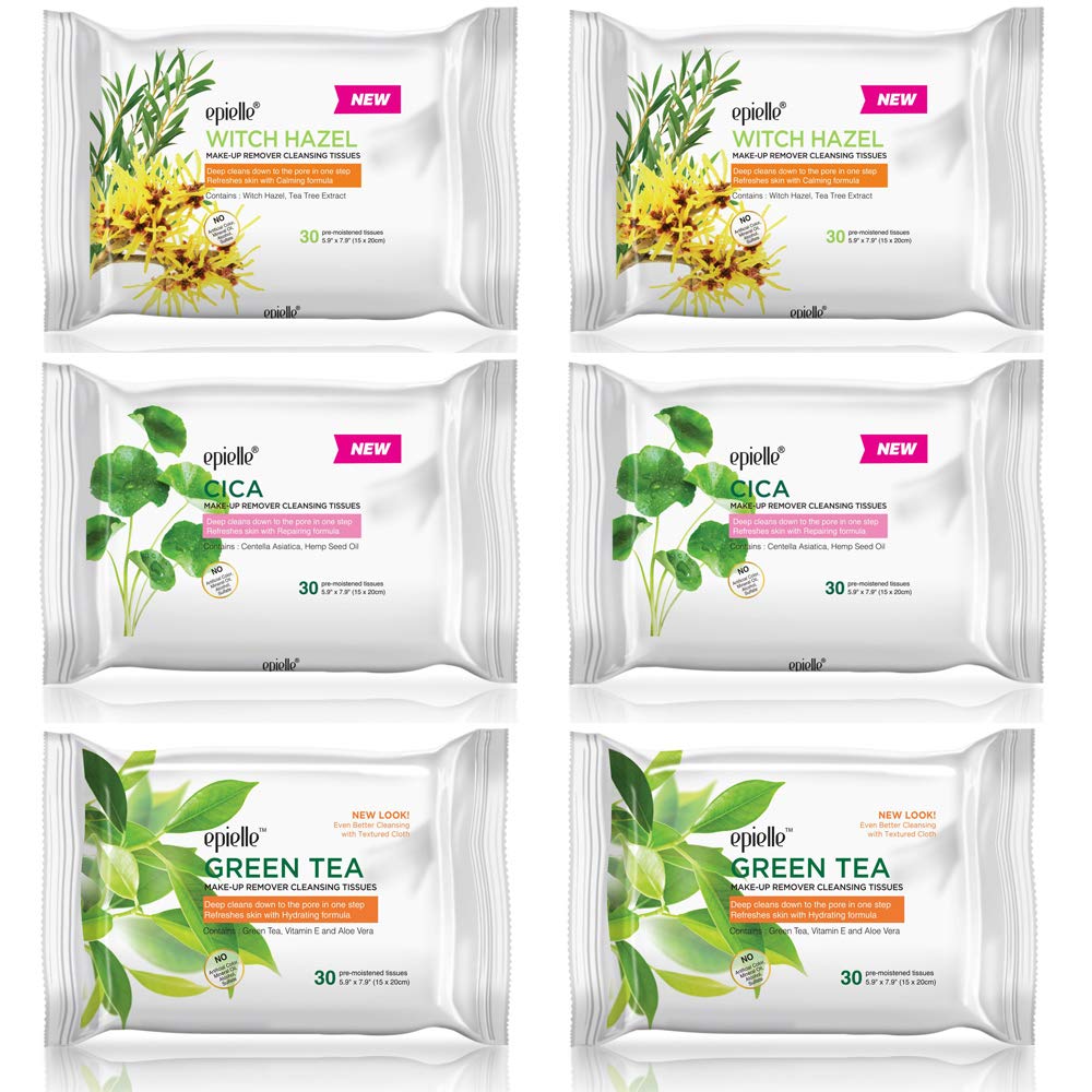 Epielle makeup remover wipes six-pack front view for easy cleansing on the go