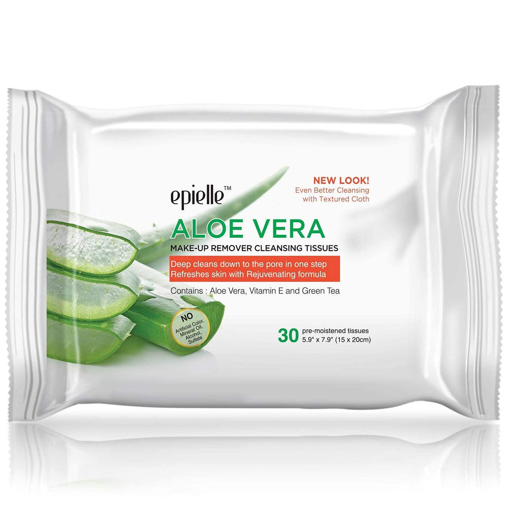 Epielle Makeup Remover Wipes show textured fibers for exfoliation and residue lift