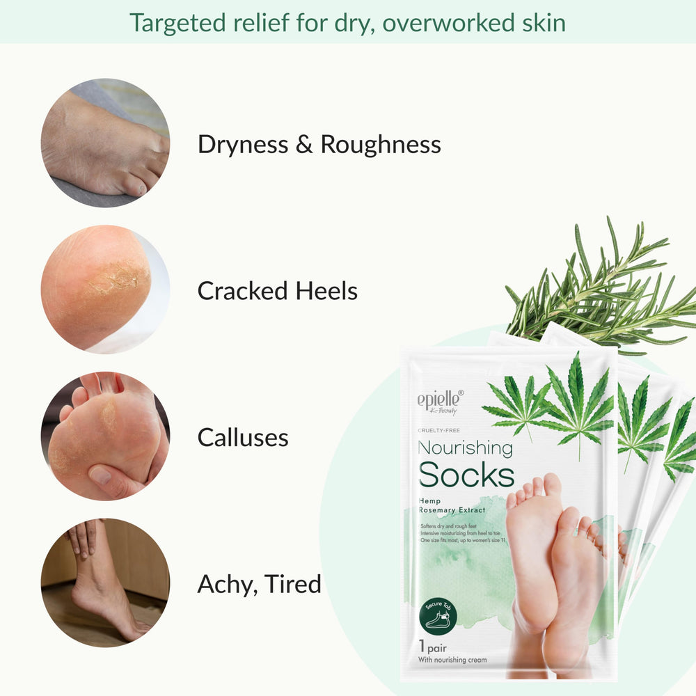 Epielle nourishing foot mask adhesive tabs securing comfortable wear
