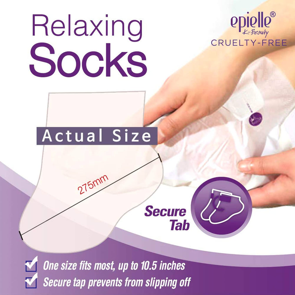 Epielle Relaxing Foot Mask application step showing easy wear and comfort