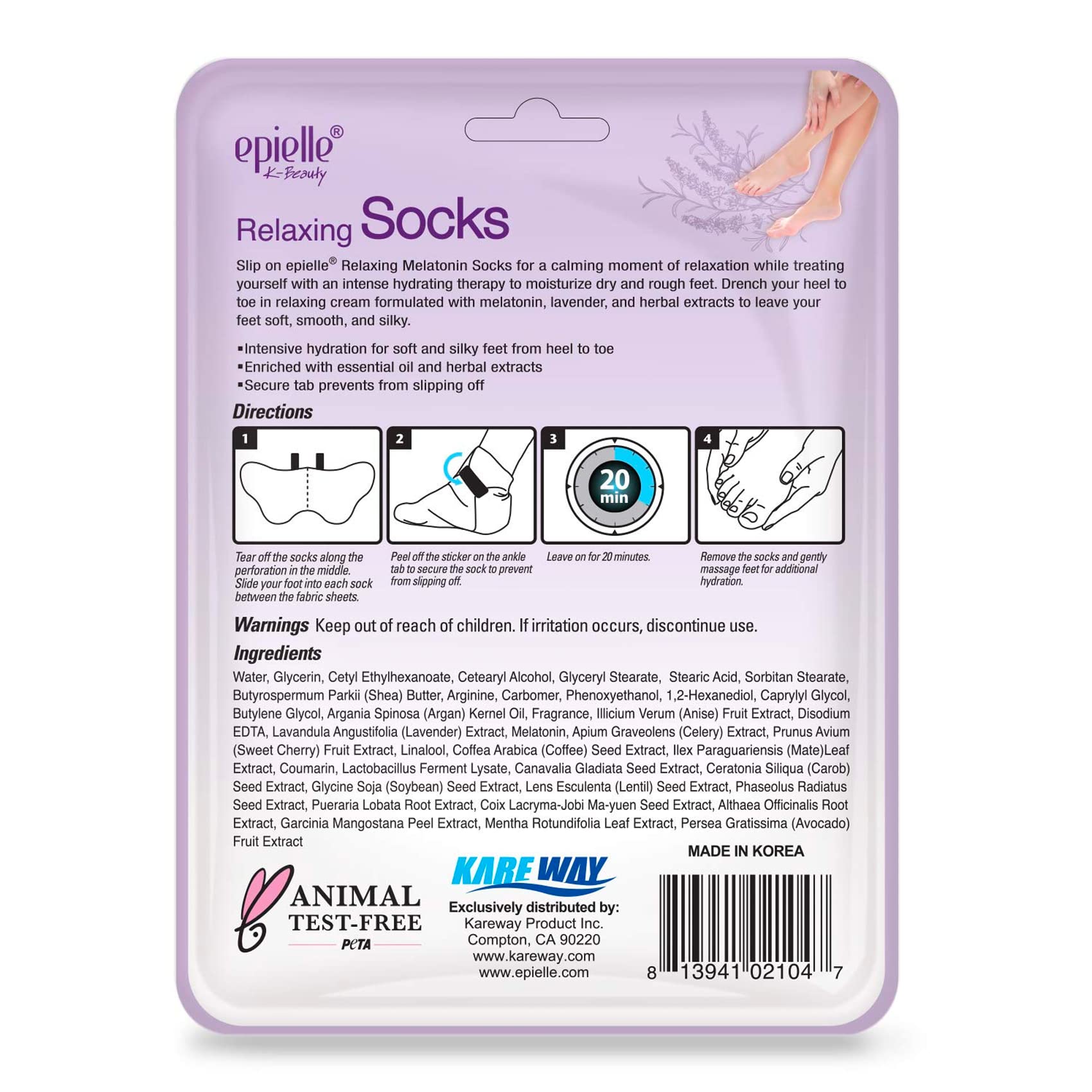 Epielle Relaxing Foot Mask melatonin-lavender image focusing on soothing ingredients