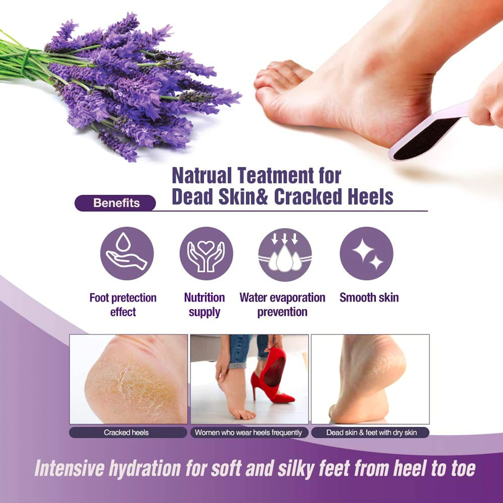 Epielle Relaxing Foot Mask socks-on-feet demonstration emphasizing soft, hydrated skin