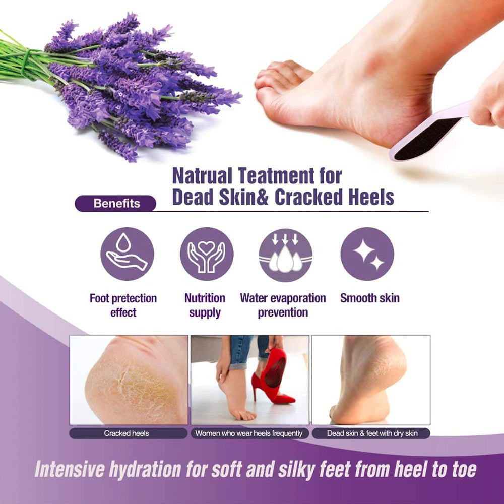 Epielle Relaxing Foot Mask socks-on-feet demonstration emphasizing soft, hydrated skin