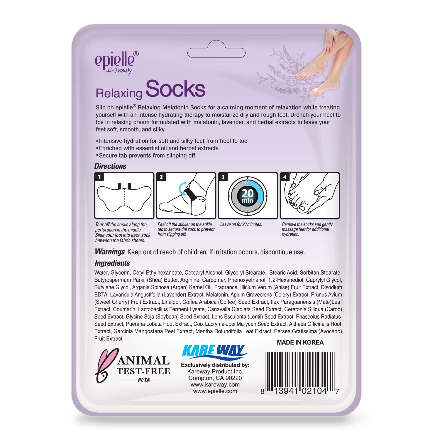 Epielle relaxing melatonin socks application demonstrates soothing foot care routine