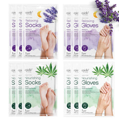 Epielle relaxing socks and gloves 12-pairs pack for deep moisturization.