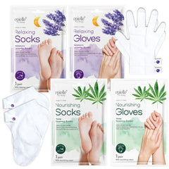 Epielle relaxing socks in use with secure tab for a stable home spa session.