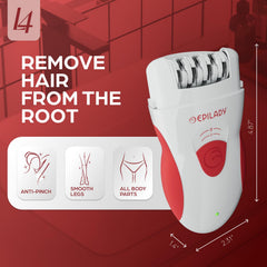 Epilady Legend 4 2-speed system image showing precision for facial and coarse leg hair.