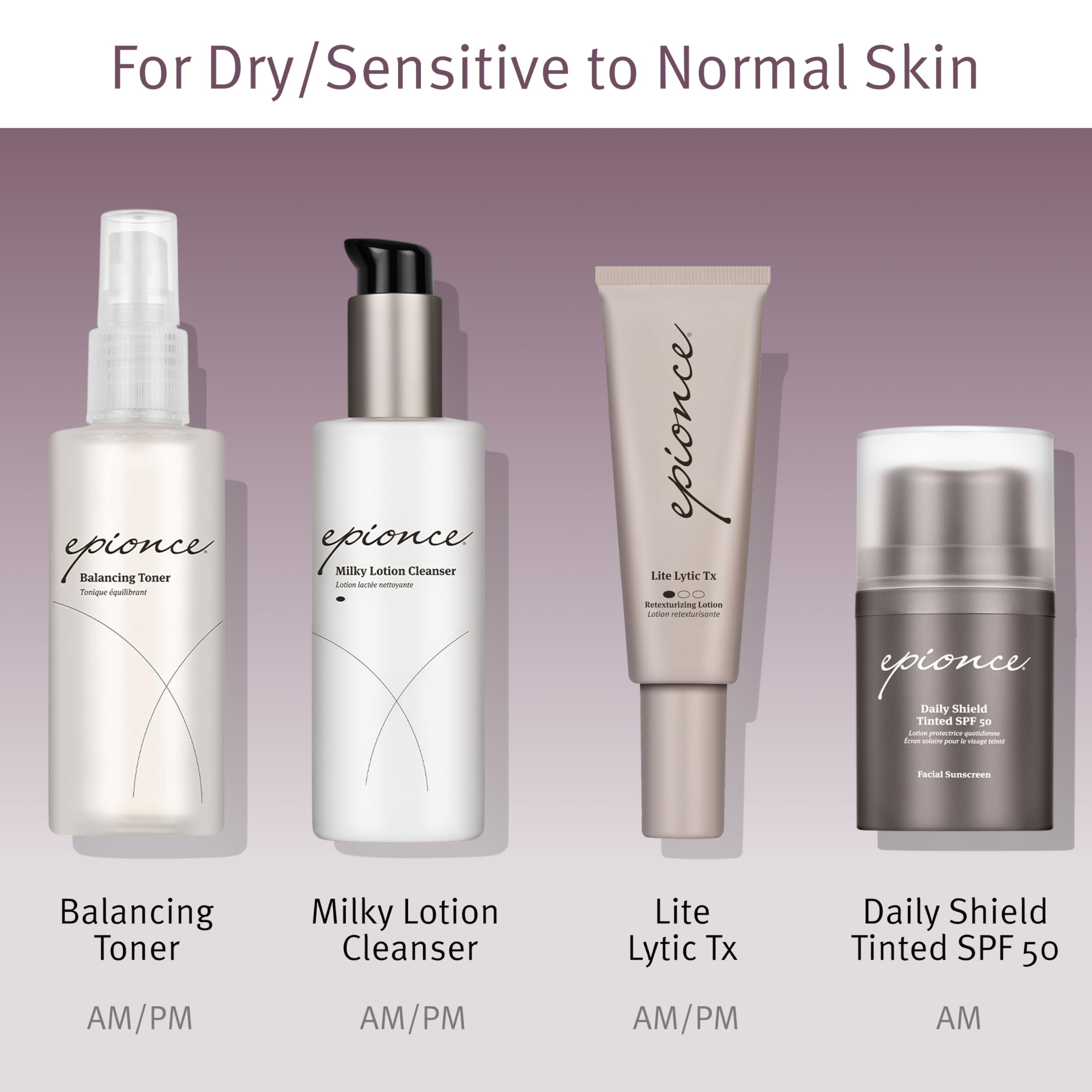Epionce Balancing Toner dry sensitive skin scene demonstrates compatibility with sensitive skin.