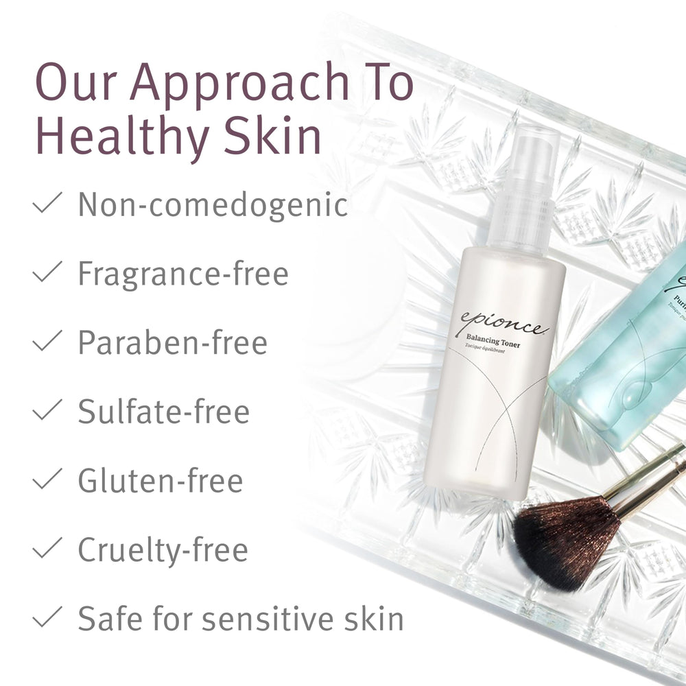 Epionce Balancing Toner makeup removal shot demonstrates makeup removal without harsh rubbing.