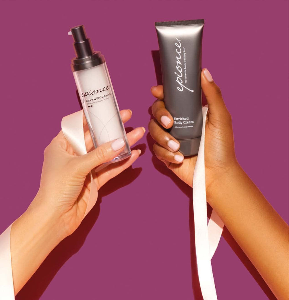 Epionce Enriched Body Cream serene bathroom scene for daily self-care