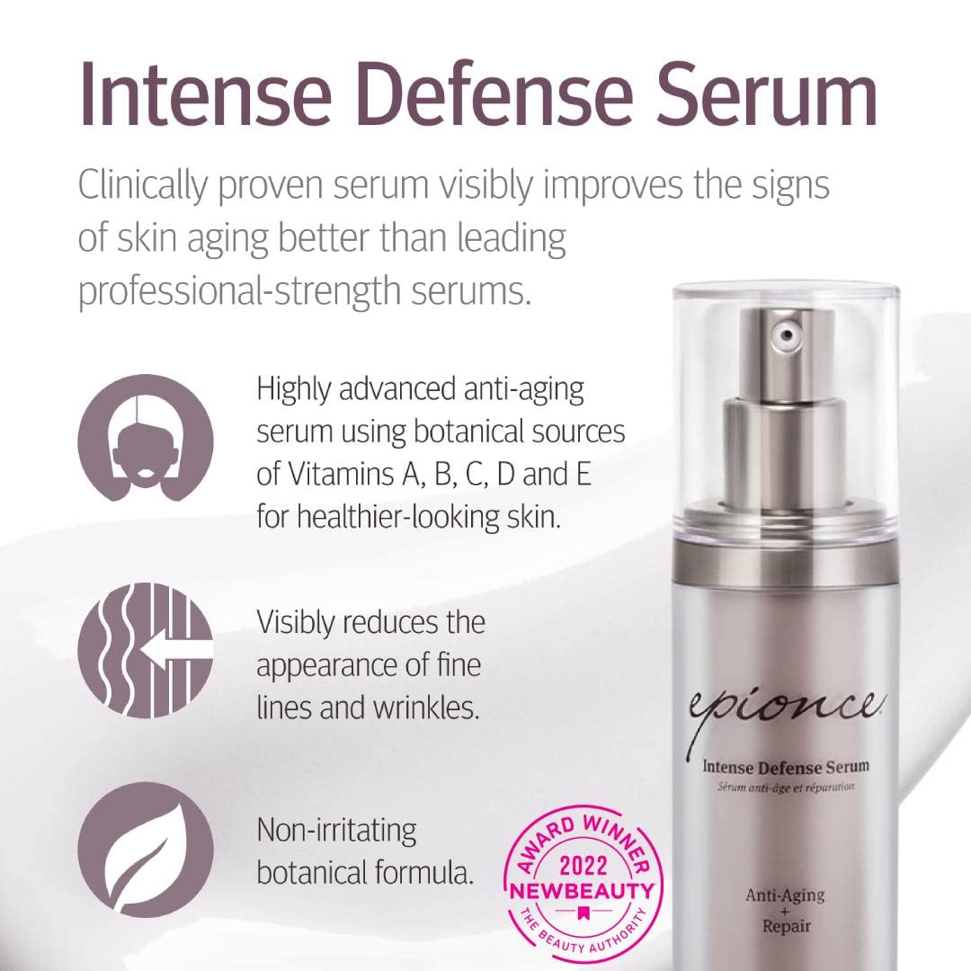 Epionce Intense Defense Serum texture closeup shows silky, lightweight feel for all skin types.