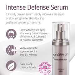 Epionce Intense Defense Serum texture closeup shows silky, lightweight feel for all skin types.
