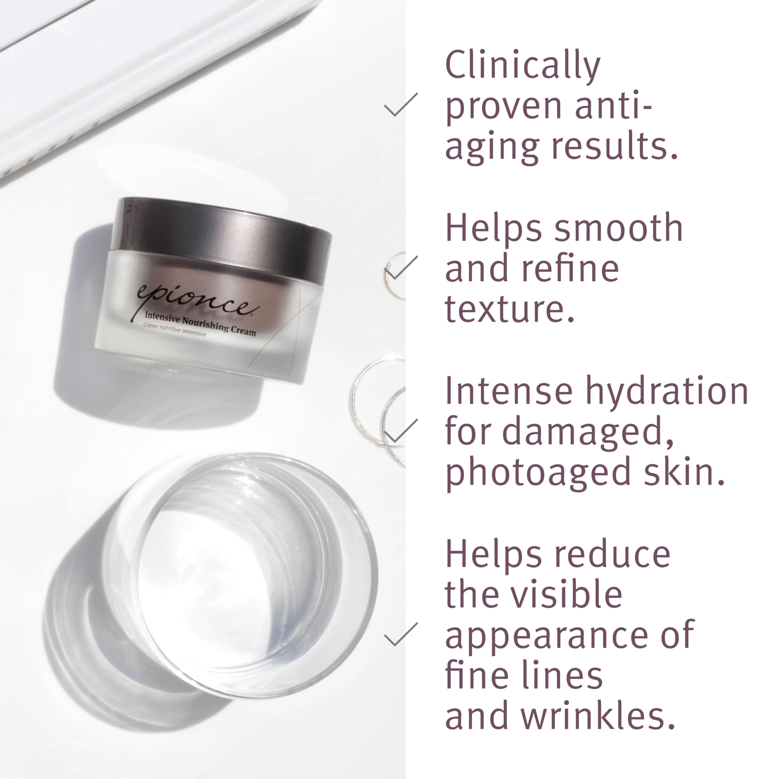 Epionce Intensive Nourishing Cream bottle and cap arrangement emphasizes premium skincare packaging.